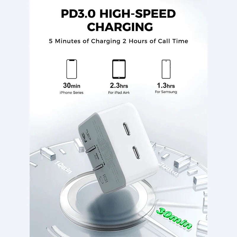 35W Dual USB-C Wall Charger, PD 3.0 35W Foldable USB Plug iPad Charger Cube for iPhone 13/ iPhone 13 Pro Max/iPhone 12/11, iPad and More(Cable Not Included)