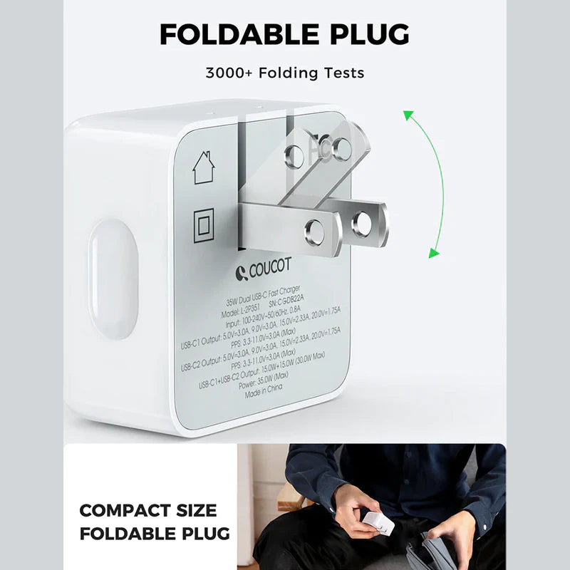 35W Dual USB-C Wall Charger, PD 3.0 35W Foldable USB Plug iPad Charger Cube for iPhone 13/ iPhone 13 Pro Max/iPhone 12/11, iPad and More(Cable Not Included)