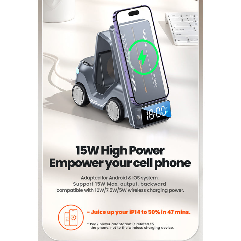 Toocki T20 5 in 1 _ 15W wireless charging station with clock and alarm
