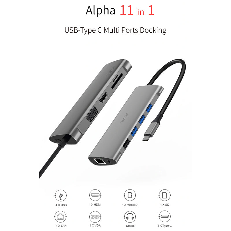 WiWU Alpha 11 in 1 USB C Hub All in One RJ45 Internet 4K for Macbook Laptop Type C Docking Station