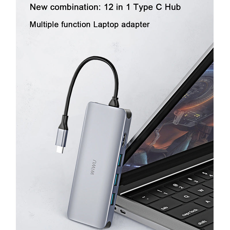 WIWU ALPHA 12 IN 1 TYPE C HUB MULTI-FUNCTION ADAPTER PORTABLE MINI SIZE - GRAY