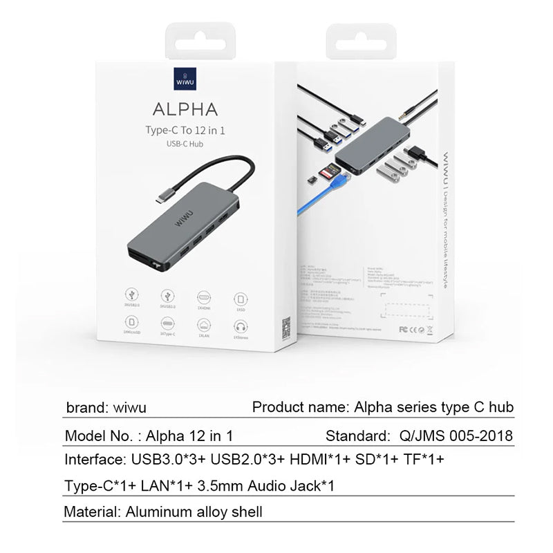 WIWU ALPHA 12 IN 1 TYPE C HUB MULTI-FUNCTION ADAPTER PORTABLE MINI SIZE - GRAY