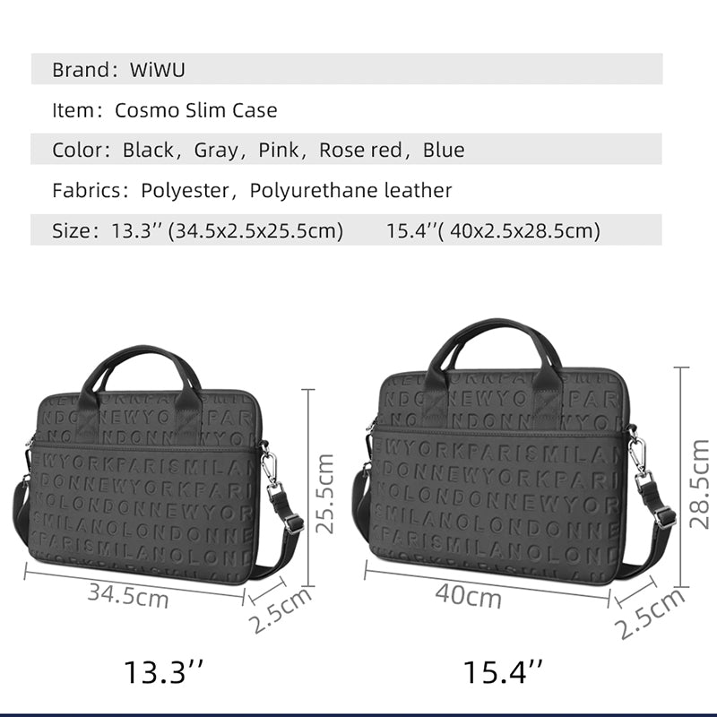 WiWU Waterproof Lycra Vogue Laptop Slim Bag Laptop Handbag with Strap for Men and Women