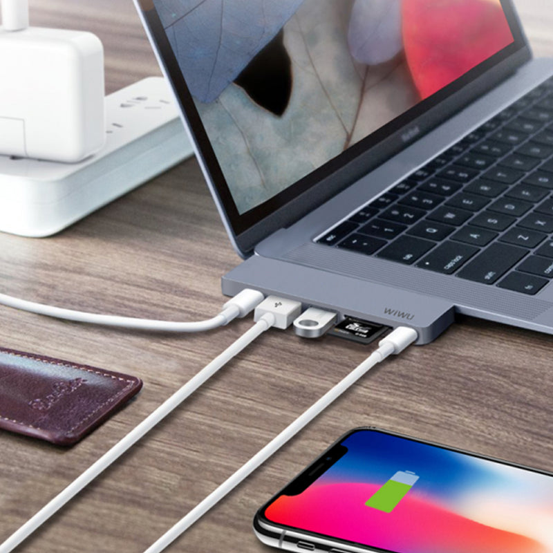 WIWU T08 USB TYPE-C 7 IN 1 HUB ALUMINUM CASE - GRAY