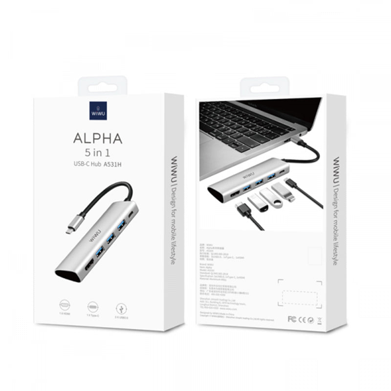WIWU ALPHA 5 IN 1 USB-C HUB A531H - GRAY