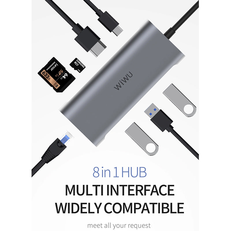 WIWU ALPHA 8 IN 1 USB-C HUB A831HRT - GRAY