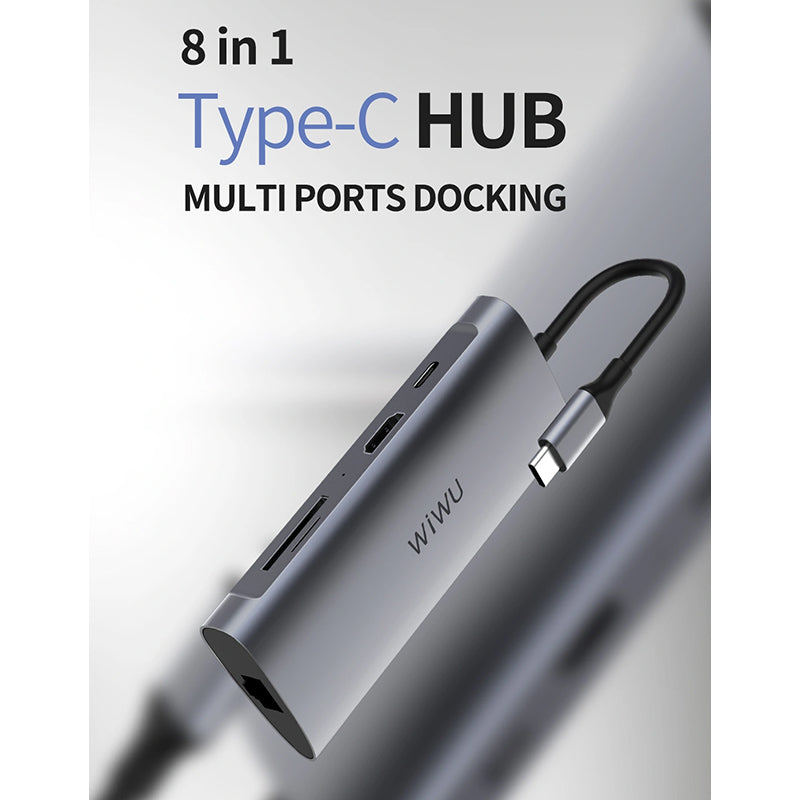 WIWU ALPHA 8 IN 1 USB-C HUB A831HRT - GRAY