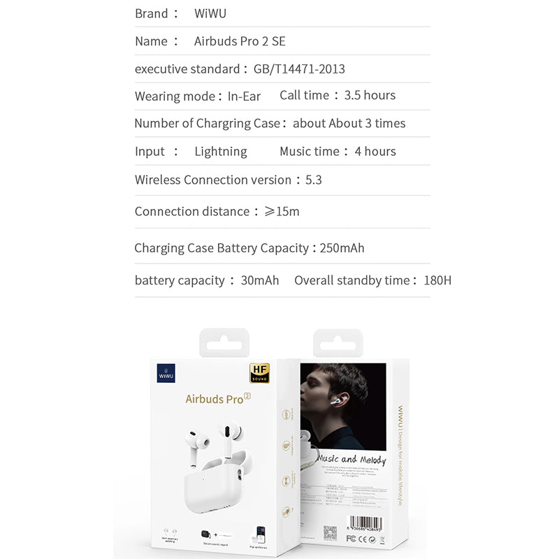 WiWU Airbuds Pro 2 SE Wireless Bluetooth In-Ear Earphone for Mobile Phone devices HF sound