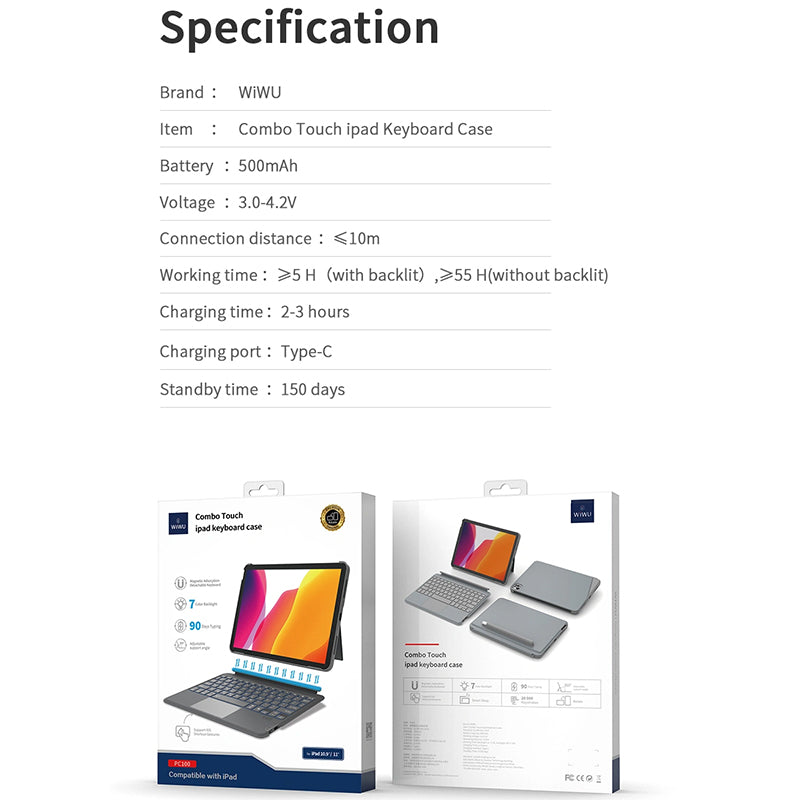 WIWU COMBO TOUCH KEYBOARD CASE FOR IPAD 10.2"/10.5" - GRAY