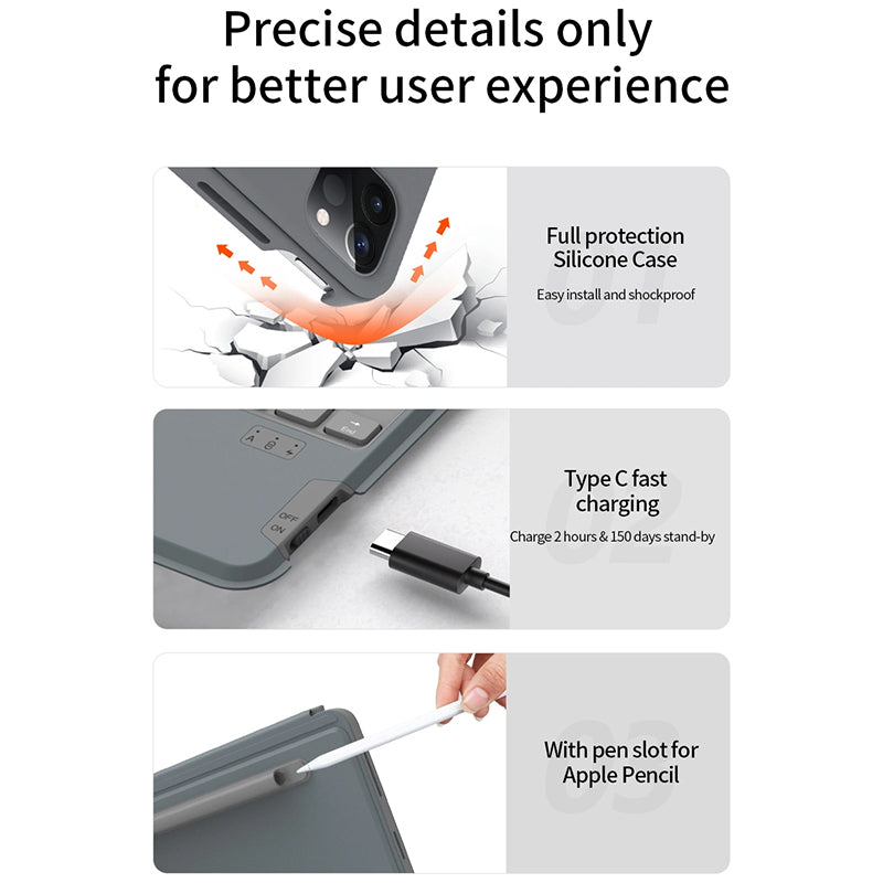 WIWU COMBO TOUCH KEYBOARD CASE FOR IPAD 10.2"/10.5" - GRAY
