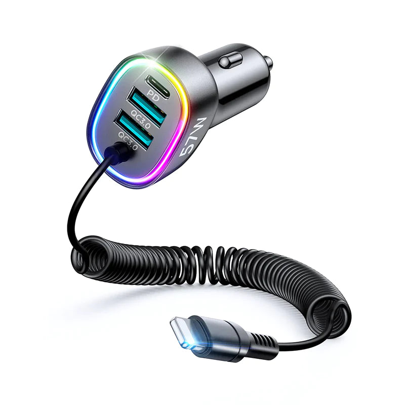 Joyroom 4 in 1 Fast Car Charger PD, QC3.0, AFC, FCP with 1.6m 57W Lightning Cable Black (JR-CL20)