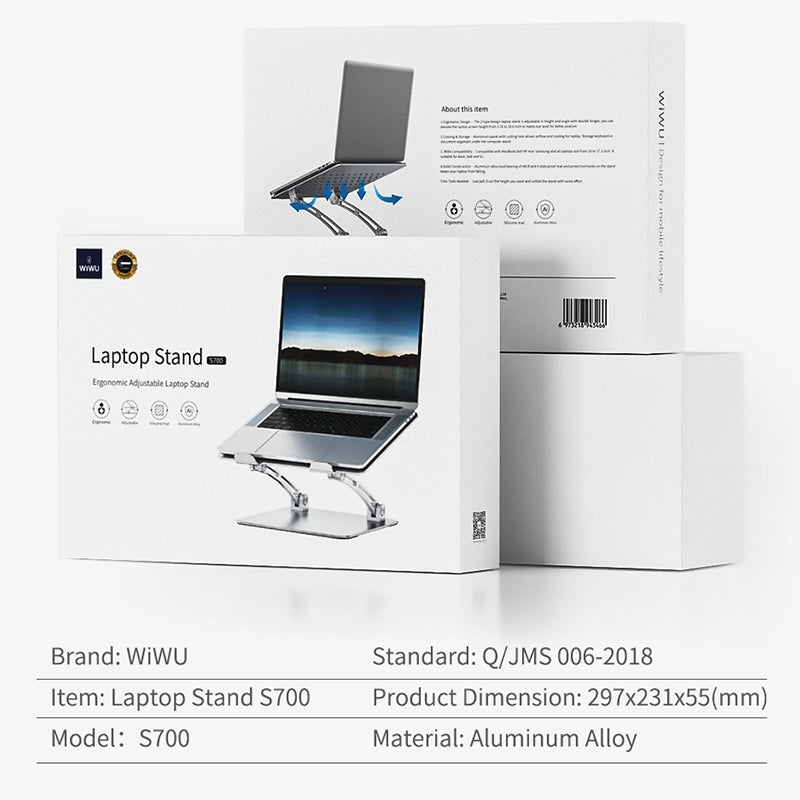 WIWU S700 ERGONOMIC ADJUSTABLE LAPTOP STAND - SILVER