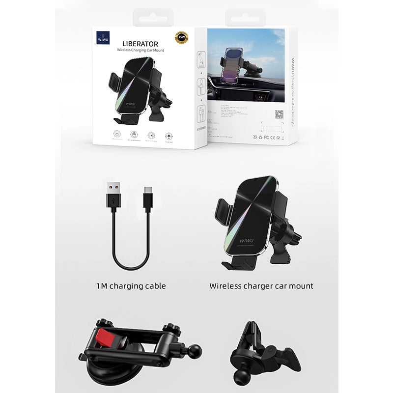 WiWU CH-307 Universal Air Vent Car Phone Mount-Holder 15W Wireless charger Car Mount