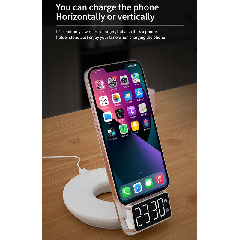 WiWU 4 in 1 Wireless Charging With Nigh Light And Alarm Clock Fast Charger