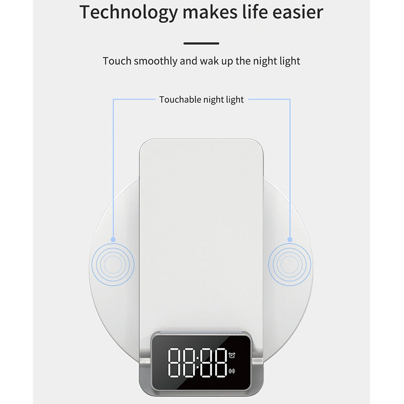 WiWU 4 in 1 Wireless Charging With Nigh Light And Alarm Clock Fast Charger