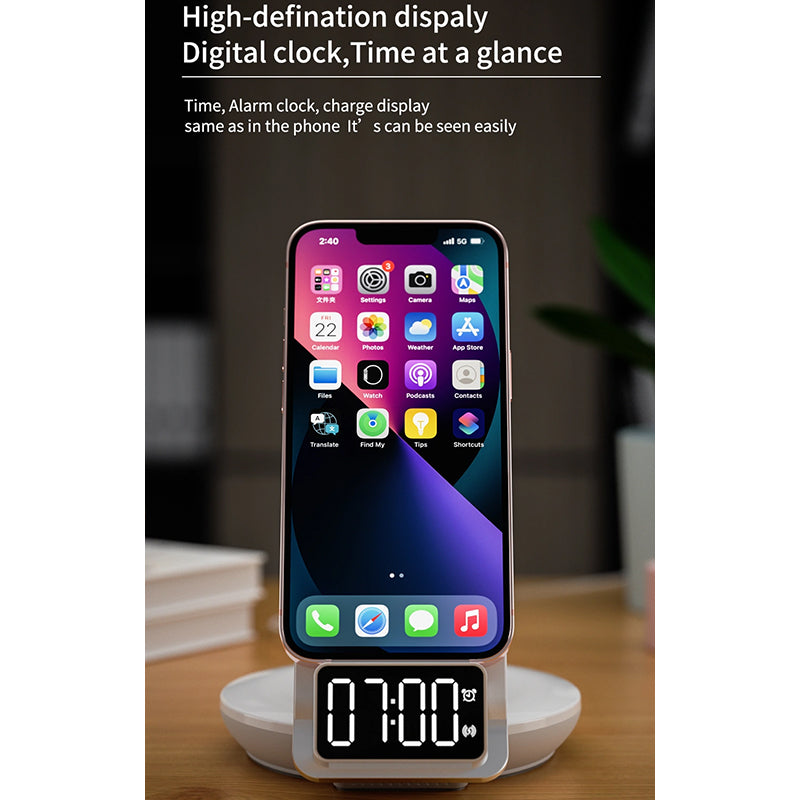 WiWU 4 in 1 Wireless Charging With Nigh Light And Alarm Clock Fast Charger