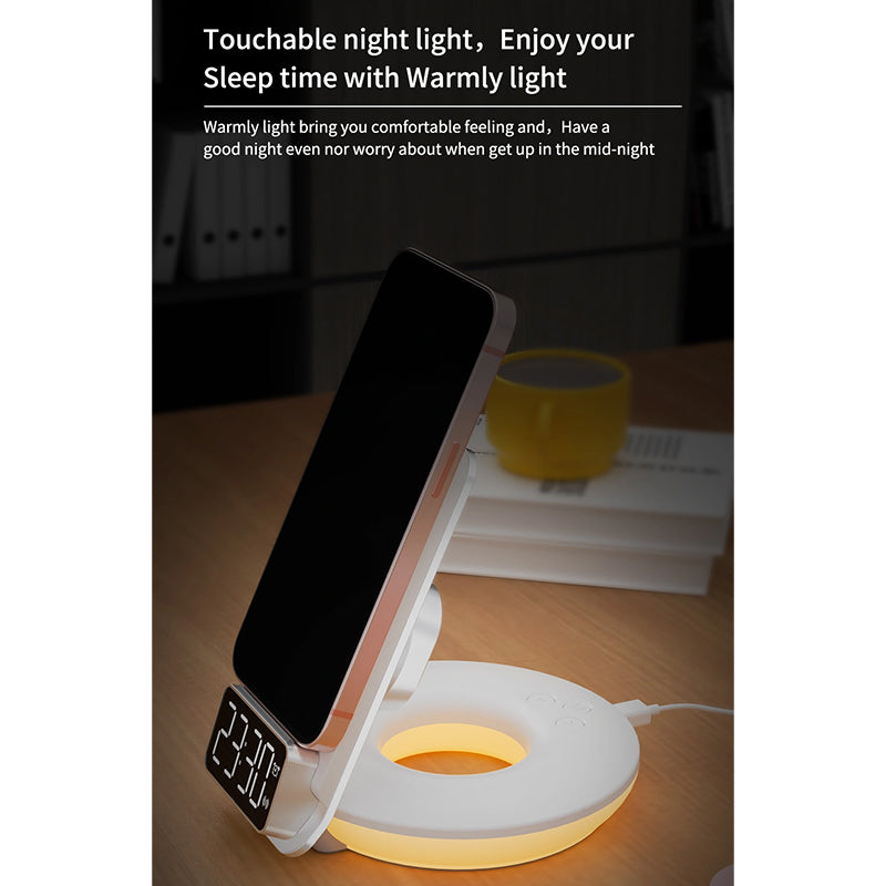 WiWU 4 in 1 Wireless Charging With Nigh Light And Alarm Clock Fast Charger