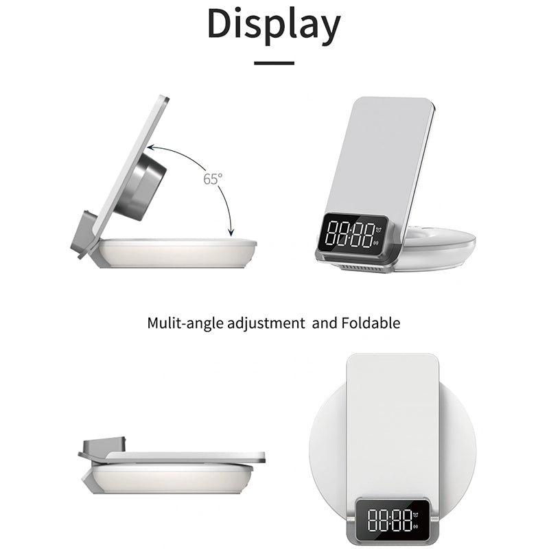 WiWU 4 in 1 Wireless Charging With Nigh Light And Alarm Clock Fast Charger