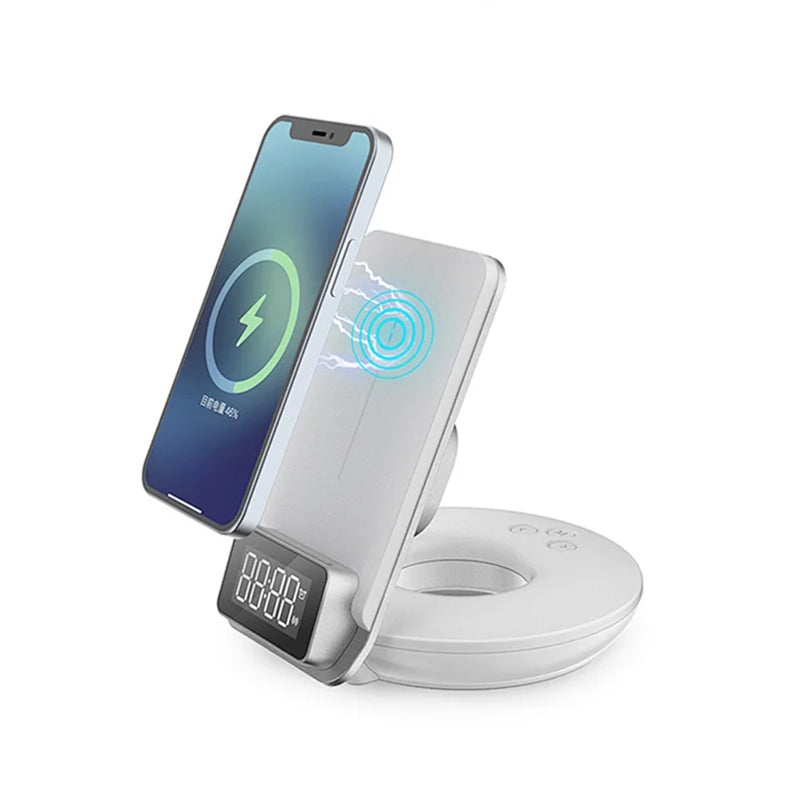 WiWU 4 in 1 Wireless Charging With Nigh Light And Alarm Clock Fast Charger