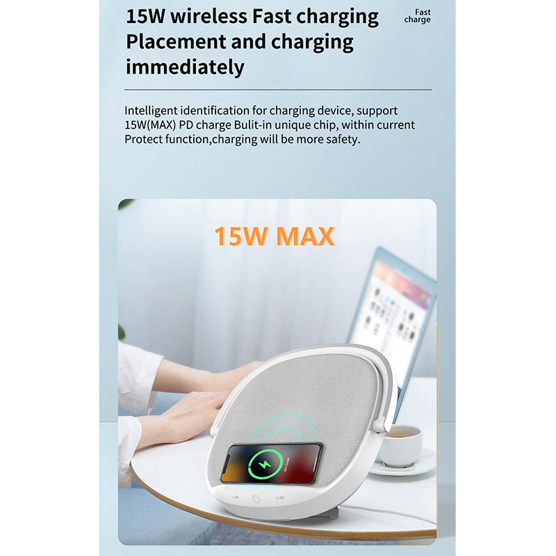 WiWU Portable 3 in 1 Wireless Charging Desk Lamp Speaker 15W Fast Wireless Charging