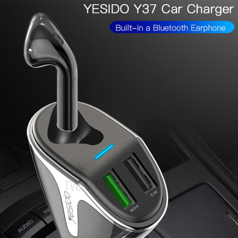 Yesido Y37 Car Charger with Earphone Car Charger Adapter and Bluetooth Earbud Dual Port Fast Charging