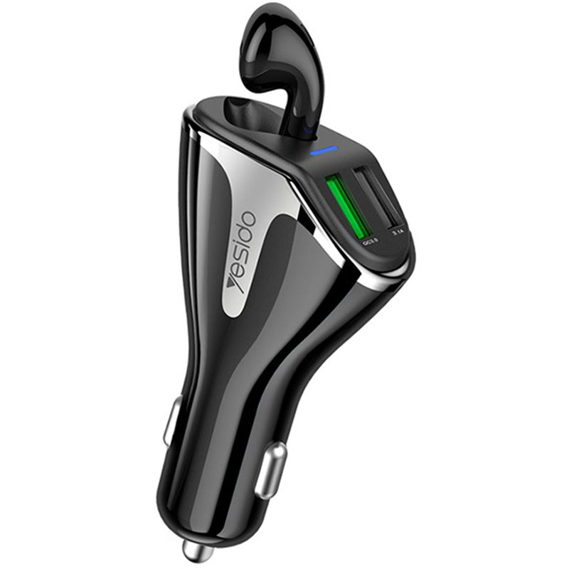 Yesido Y37 Car Charger with Earphone Car Charger Adapter and Bluetooth Earbud Dual Port Fast Charging