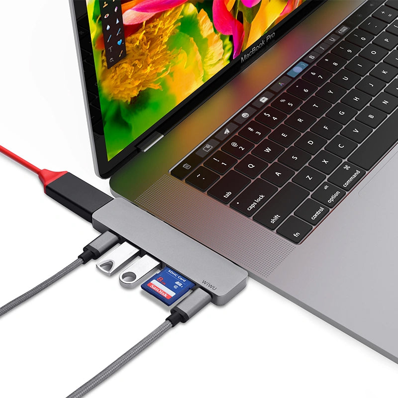 WIWU T08 USB TYPE-C 7 IN 1 HUB ALUMINUM CASE - GRAY