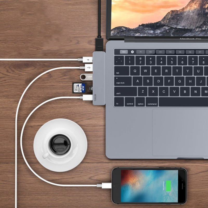WIWU T08 USB TYPE-C 7 IN 1 HUB ALUMINUM CASE - GRAY